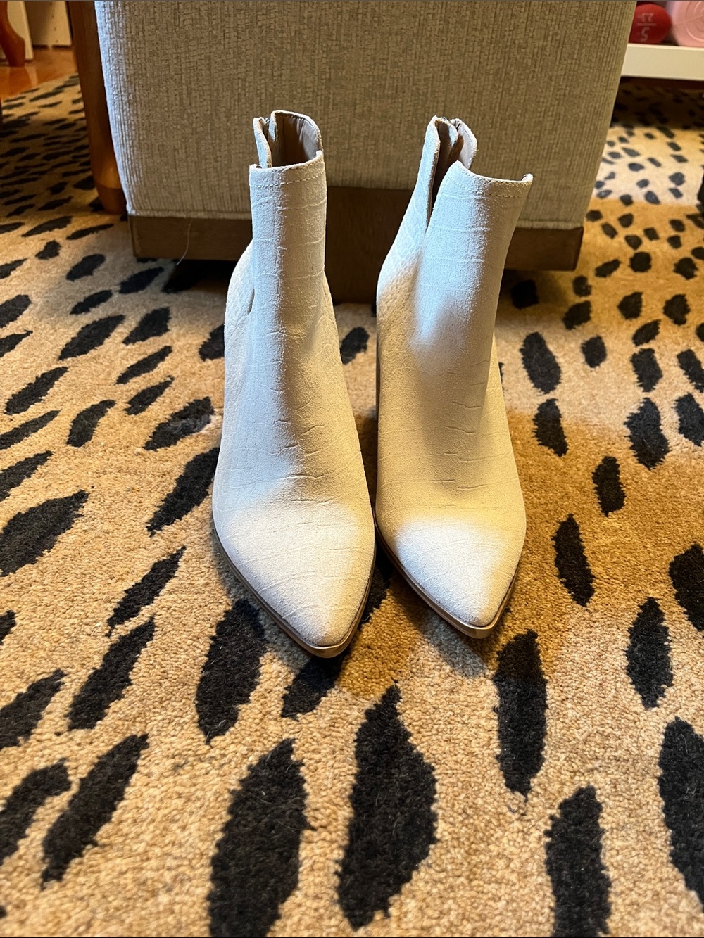 Cream Pointed-Toe Ankle Booties - Sleek Textured Upper